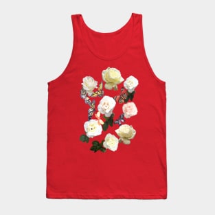 White Roses and Butterflies (Red) Tank Top